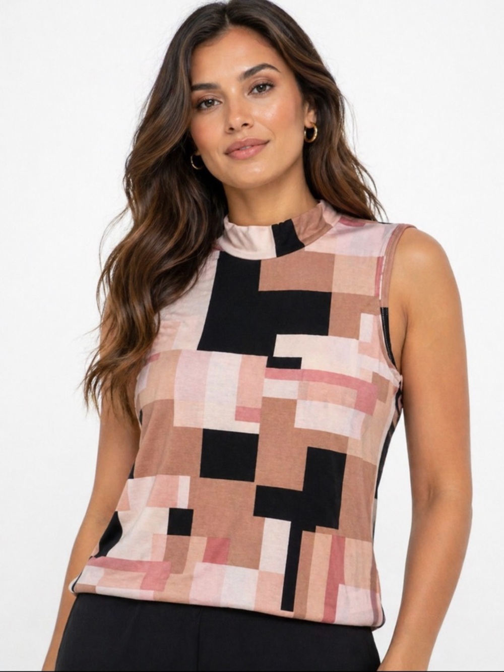 Calvin Klein Petite Geometric Sleeveless Blouse Multicolor Elegant